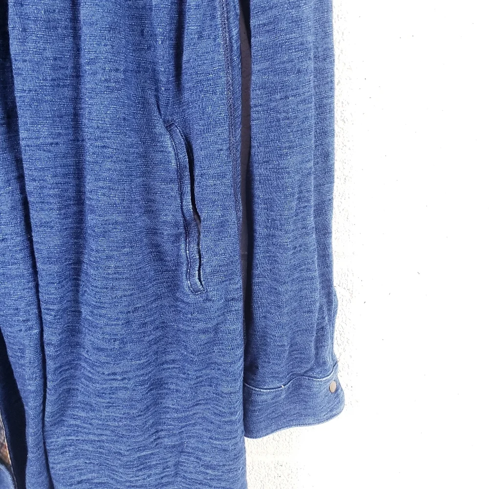 Free People Chambray Indigo Knit Baby Doll Snap Front Mini Dress Blue Size Small